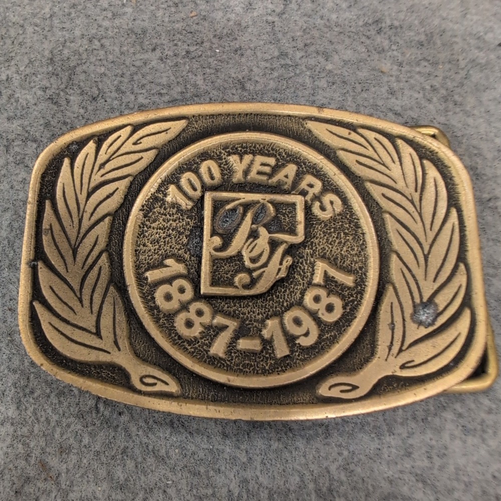 Vintage 1987 B&F 100 Years Anniversary Brass Belt Buckle CD Hit Made in USA